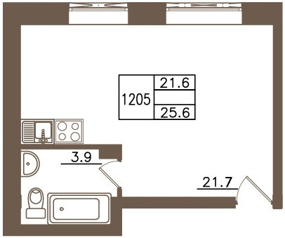 Студия 24.88 м²