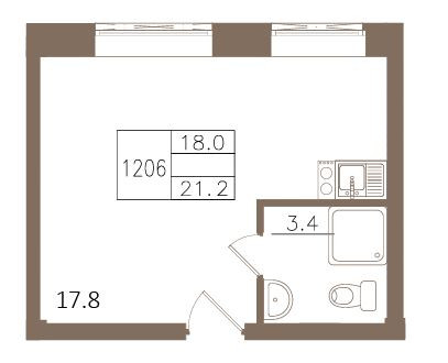 Студия 43.94 м²