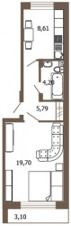 Однокомнатная квартира 51.13 м²