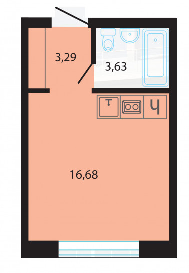 Студия 24.1 м²