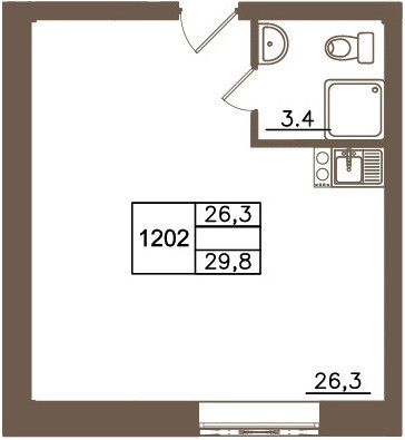 Студия 30.8 м²