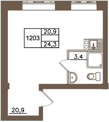 Студия 30.69 м²