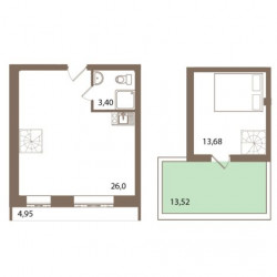 Двухкомнатная квартира (Евро) 55.23 м²