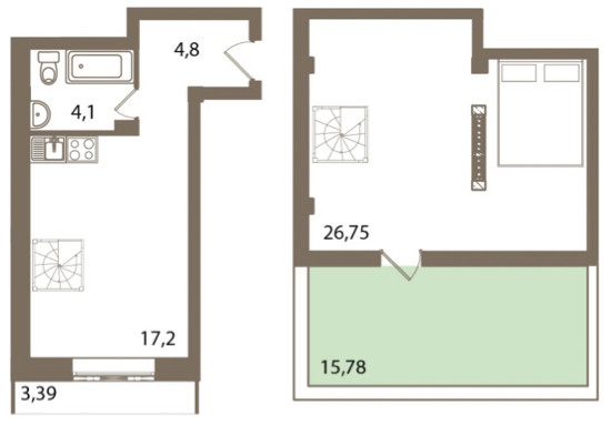 Однокомнатная квартира 66.29 м²